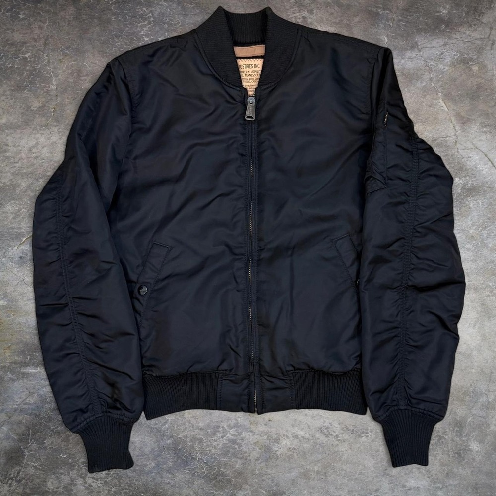 Alpha Industries MA-1 Zip Black Flight Bomber Jacket Adult Size Small Military